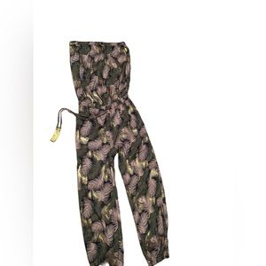 Blue Island Olive Gold Mauve Print Jumpsuit Romper Size M